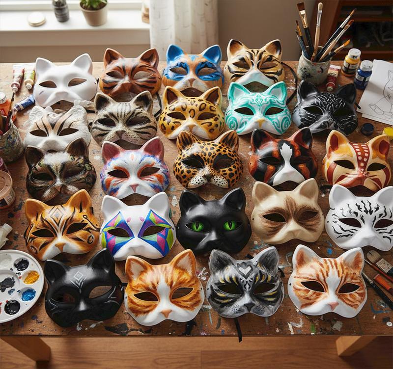 30 PCS Blank Therian Mask DIY Kit White Therian Animal Masks to Paint 7.1X6.7in Comfortable Lightweight Paper Adjustable Elastic Bands Colorful Gift for Halloween Party Cosplay & Craft Activities