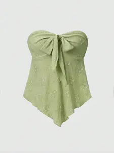 Women's Floral Jacquard Tube Top, Casual Sleeveless Strapless Top for Summer, Ladies Clothes for Daily Wear