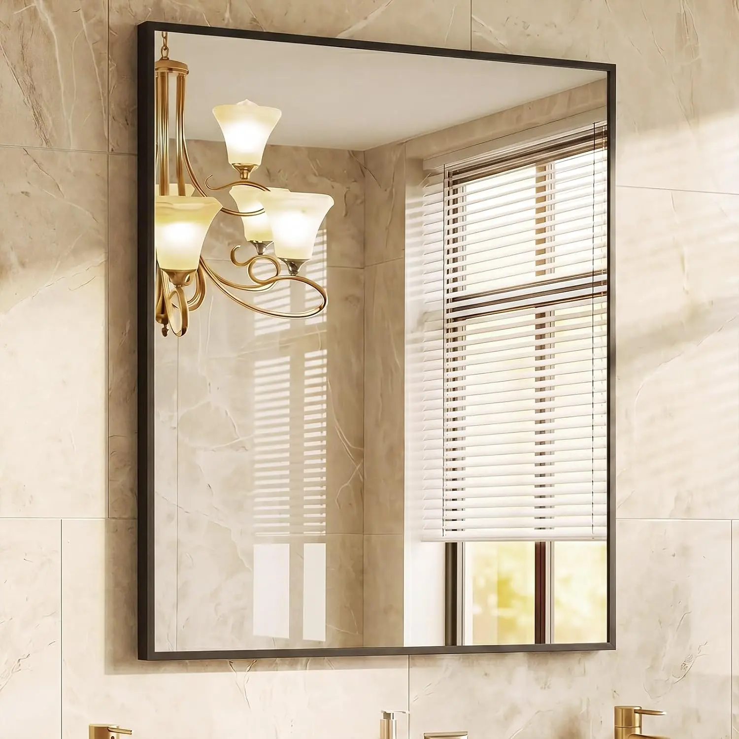 Bathroom Mirror, 30"x 36" Rectangle Wall Mount Mirrors | for bathroom Sink, Rectangle Metal Frame Tempered Glass, Home Decor, Anti-Rust Hang