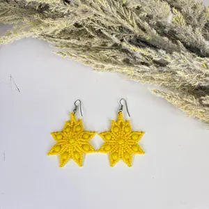 Beautiful Earrings of Different Colors - Yellow Star Design with Beads