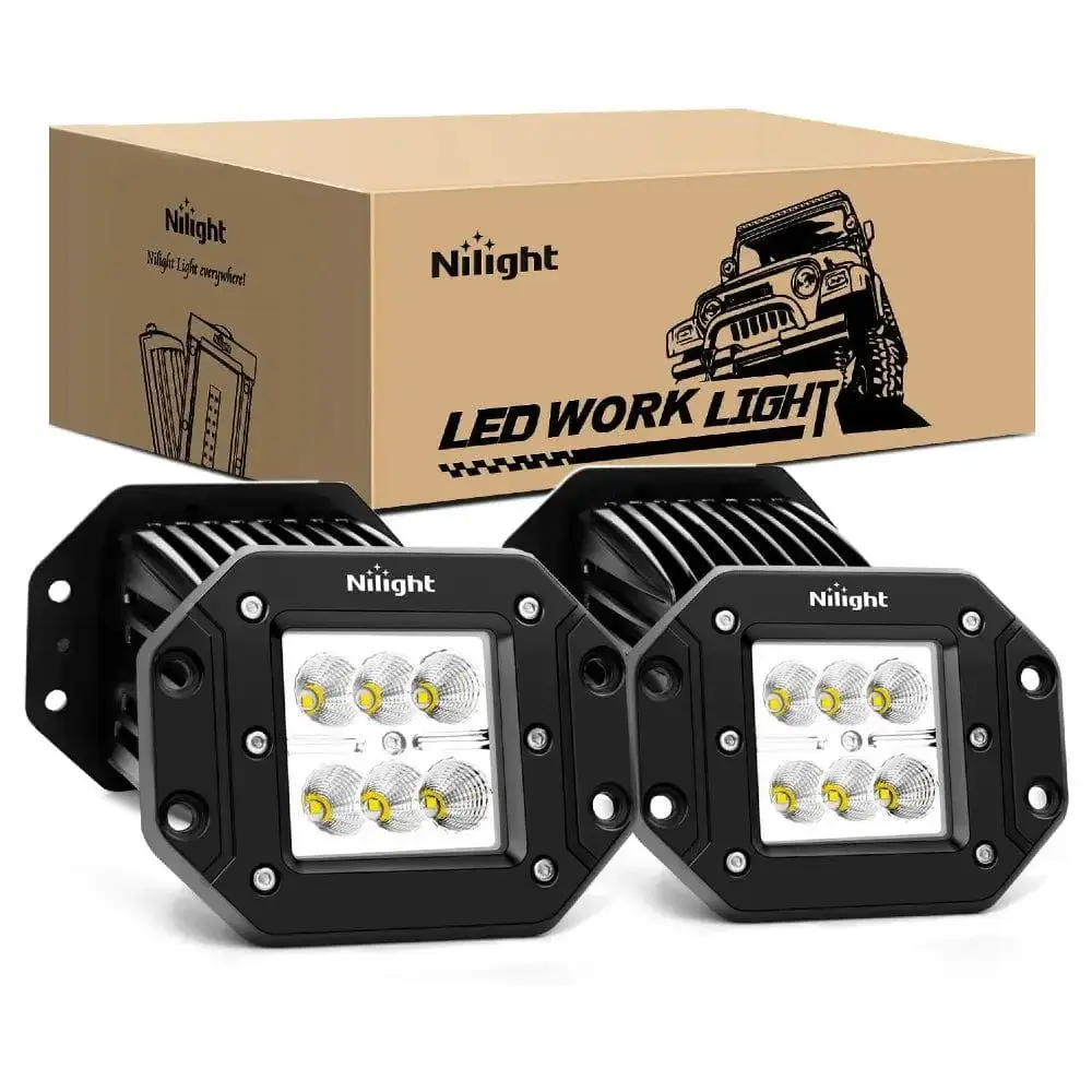 Nilight 4.8-Inch 18W Flush Mount Flood LED Work Lights - 4-Piece Offroad Lights for Automotive, Motorcycle Use