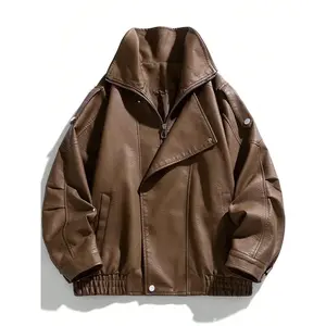 Retro American Bomber Jacket Men, Loose Casual Punk Chic Motorcycle Leather Jacket, Windbreaker Outerwear, Spring/Autumn