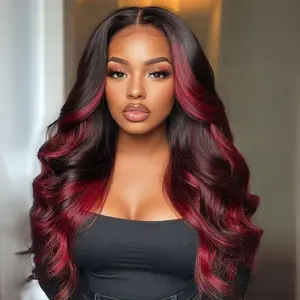 Sunber Loose Wave Burgundy Highlights 7x5 Bye Bye Knots Glueless Wigs with Face Framing Layers Pre Cut Lace Human Hair Wigs Invisible Knots Put on and Go 180% Density Dealsforyoudays