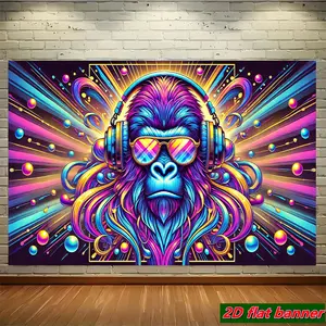 2D Flat, 1pc Monkey Themed Banner - Vibrant Dancing Monkey Backdrop Suitable for Birthdays, Christmas, Parties - Durable Decorations for Showers, Weddings, Graduations, 2D Flat