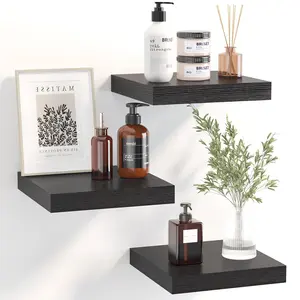 Floating Shelves for Wall, Small Black Shelves Wall Mounted Shelf for Bathroom, Living Room, Bedroom, Kitchen Decor (Set of 3, 8x8) Installation