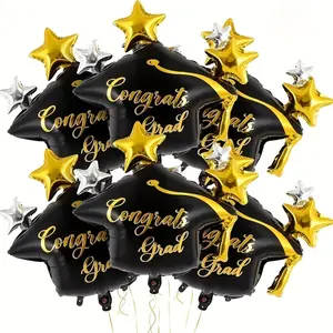 Graduation Cap Foil Balloons Set, Perfect for Celebrating Milestones & Special Occasions, Includes 6 Pieces for Festive Decorations