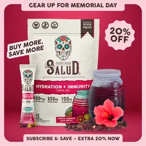 Salud 2-in-1 [Hydration + Immunity - Jamaica | Hibiscus] 400mg Electrolytes, 250mg Wellmune, 100mg Elderberry, Dairy & Soy Free, Non-GMO, Gluten Free - Healthcare, Vitamin (15 Servings)