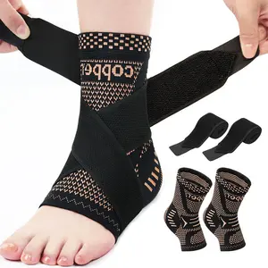2Pack Ankle Support Brace for Women & Men, Copper-Infused Compression Sleeve for Ankle Ideal for Sprains, Plantar Fasciitis, Achilles Tendonitis