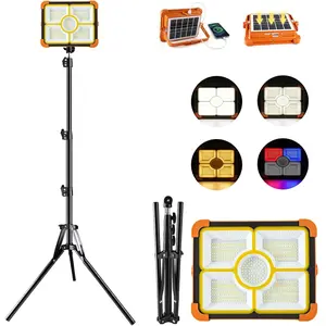 Rechargeable Camping Light with Tripod Stand, 12000mAh Solar Work Light Portable, Cordless LED Job Light 12000LM with 5 Mode, Waterproof Camping Essentials Gear Car Repair Emergency Lighting with Hook