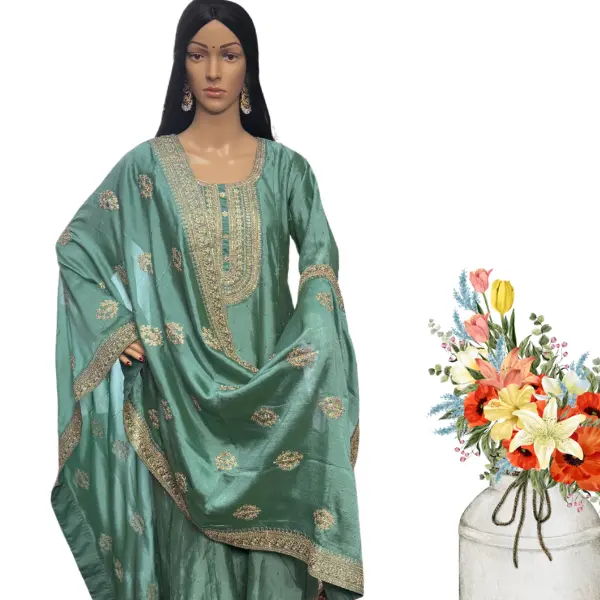 Premium Chinon Silk Blend With a Soft, Embroidery Anarkali Suit Set Pakistani Indian Wedding Ethnic