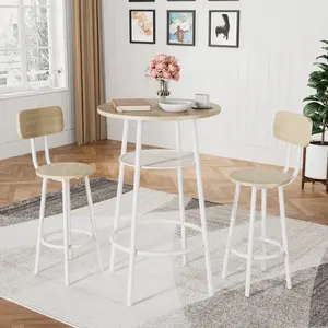 3 Pieces Round Bar Table Set, with backrest and partition,Small Dining Table for 2, Breakfast Table 2 Stools for Kitchen, Dining Room