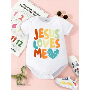 Baby Boy Slogan & Heart Print Triangle Bodysuit With Short Sleeves