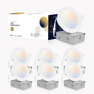 6 Pack 4 Inch UL Certified LED Recessed Lighting with Junction Box, 5CCT 2700K-6000K Selectable Ceiling Light, 10W 850lm Ultra-Thin Recessed Downlight-Energy  Certified