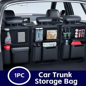 Kcimo Foldable PU Leather Car Trunk Organizer Bag, Multi-Functional Tool Storage Holder, Suv Rear Seat Hanging Design, Car Trunk Organiser