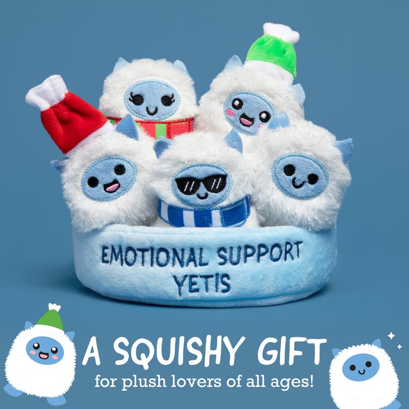 Emotional Support Yetis by Relatable – Cuddly Stuffed Animals, Plushies, and Cute Stuff, Great Gift Ideas for Loved Ones of All Ages, Includes 5 Plushies with Carrying Basket