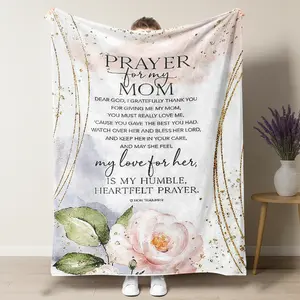For Mother's Day Heartfelt Christian "Prayer For My Mom" Throw Blanket, Watercolor Floral & Gold Accent Design, Soft Flannel Cozy Blanket,Perfect Faith Gift for Christian Moms & Prayerful Daughters/Sons,Ideal Cozy Home Decor for Loving Mothers