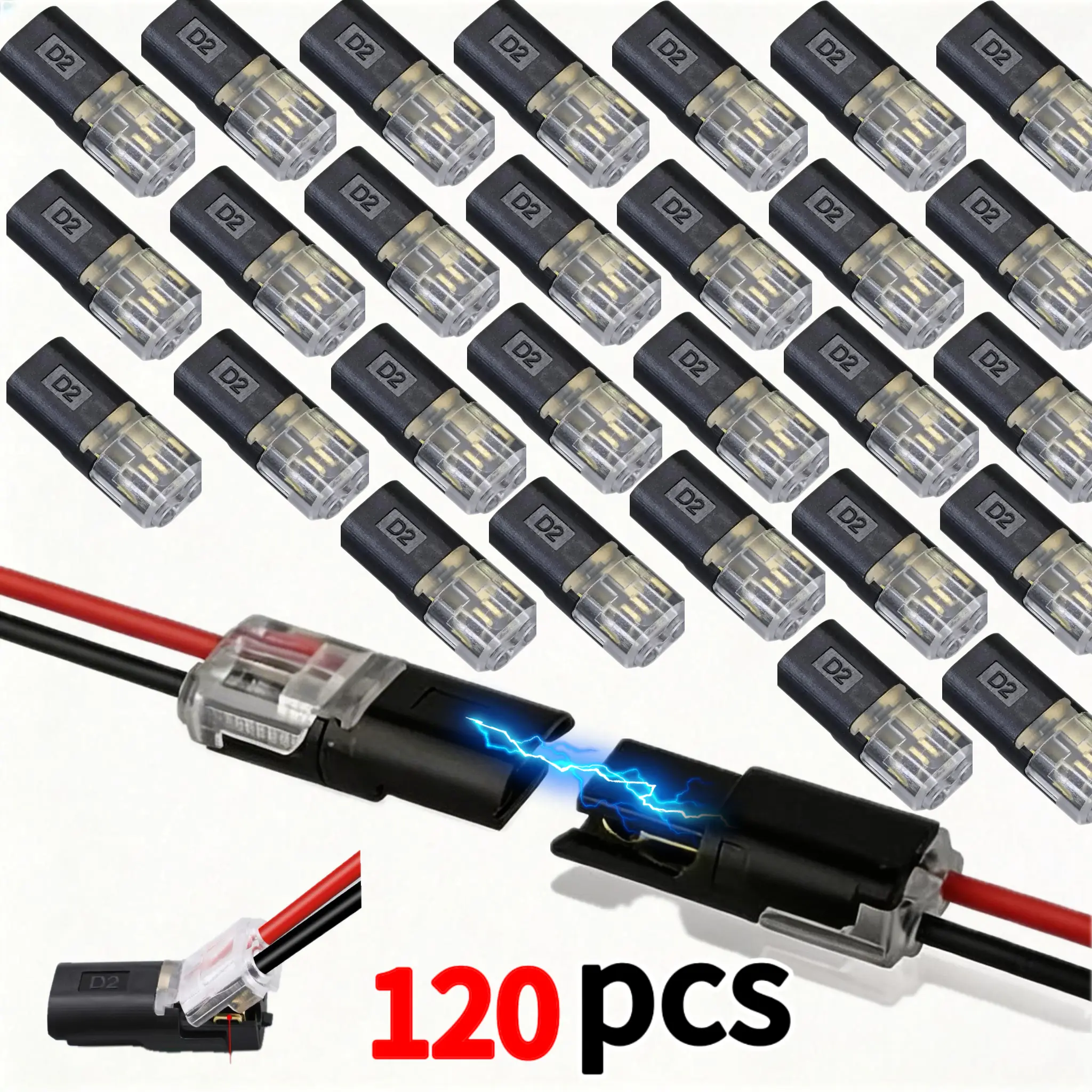 2-Pin Double-Wire Brass Connectors for LED Strip Lights, 0.34-0.75Mm²² Low Voltage Connectors with Locking Buckle, No Tools Needed Quick-Clip Fasteners, Heat-Resistant Polycarbonate Flame-Retardant Coating for Home DIY, Car Mods (Ideal for Car Enthusiasts
