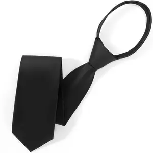 Pre Tied Adjustable Black Zipper Ties for Men 3.15" (8CM) Womens Solid Color Necktie