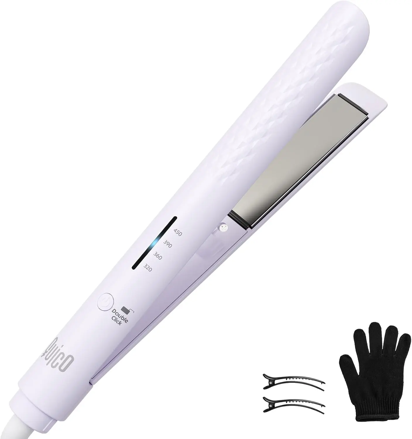 Quico Hair Straightener, 110-240V Flat Iron Hair Straighteners for Women | Travel Hair Straighteners 15s Fast Heat, Ceramic Negative Ion Plate, 320-450℉, Temp Memory, Auto-Off, with Glove&Clips, Lilac