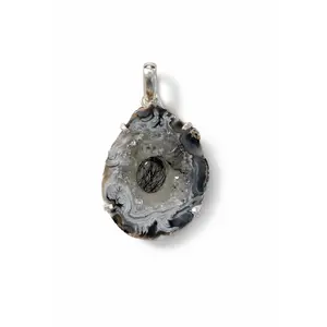 Agate Druzy & Black Rutilated Quartz Pendant
