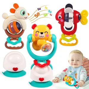 Baby Toys 6-18 Months Set of 3 High Chair Suction Cup Rattle Teething Toys 2-in-1 Sensory Development Tray Toy Baby Gifts for Boys Girls