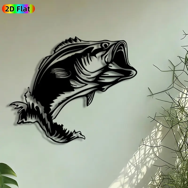 1pc Largemouth Bass Metal Wall Art, Leaping Bass Statue Mural, Iron Craft, Intricate Craftsmanship, Perfect for Fathers Day, Housewarming Decor, Perfect for Man Cave Patio Wall Fishing Lodge Decor, Ideal Gift for Fishing Enthusiasts.
