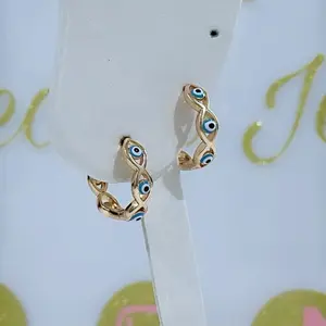 Turkish Eye Design Hoop Earrings #0680 - 18k Laminated Gold Hypoallergenic Jewelry Accessory with 3 Layer Protection