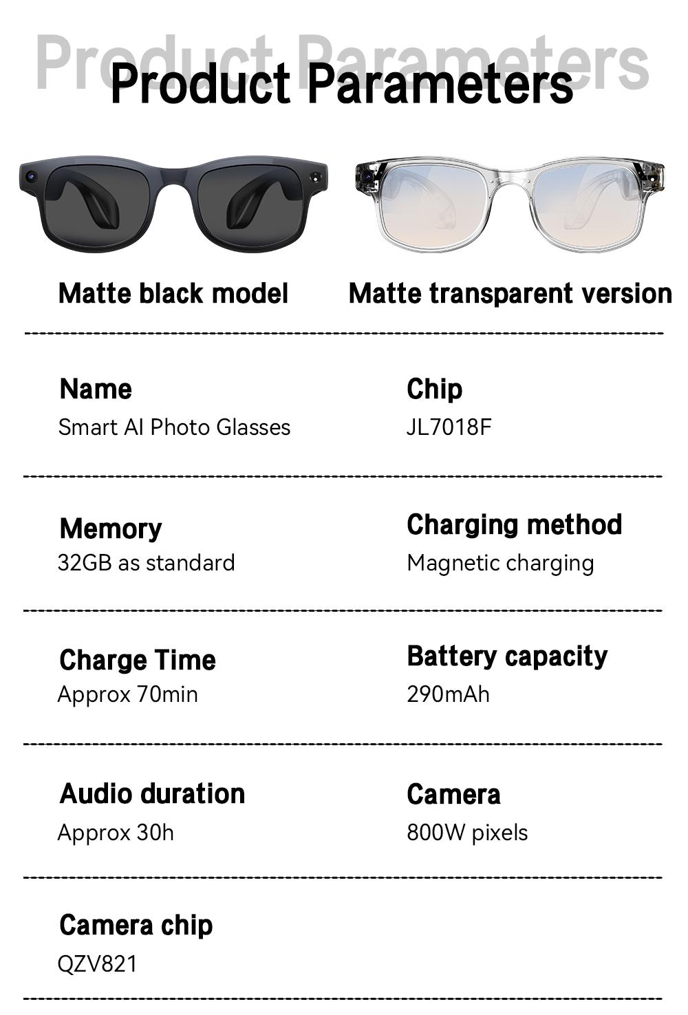 NEW Smart AI Glasses with 8MP Camera Video Recording Chatgpt 100+ Languages Real-Time Translation Bluetooth Call Music Play Replaceable Lenses Earphones for Travel Outdoor Adventures Cycling Wearable Devices