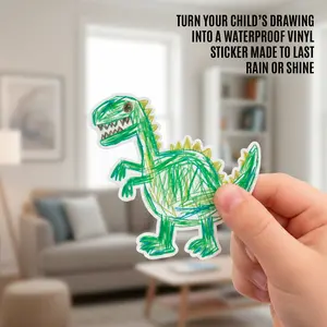 uper deal: 3 custom waterproof vinyl stickers (3.5” each) made from your child’s artwork! Bright, glossy, durable — turn their masterpieces into memories you can stick anywhere.