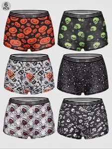 Women's Halloween Themed Printed Boyshorts, Breathable Comfy Sports Panties Set, Women's Underwear for All Seasons, Womenswear