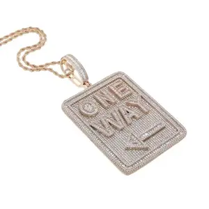 M2-2008 Iced Out ONE WAY Arrow Street Fashion Square Tag Hip Hop Pendant Necklace Unisex Jewelry for Daily Wear or Parties outdoorfun