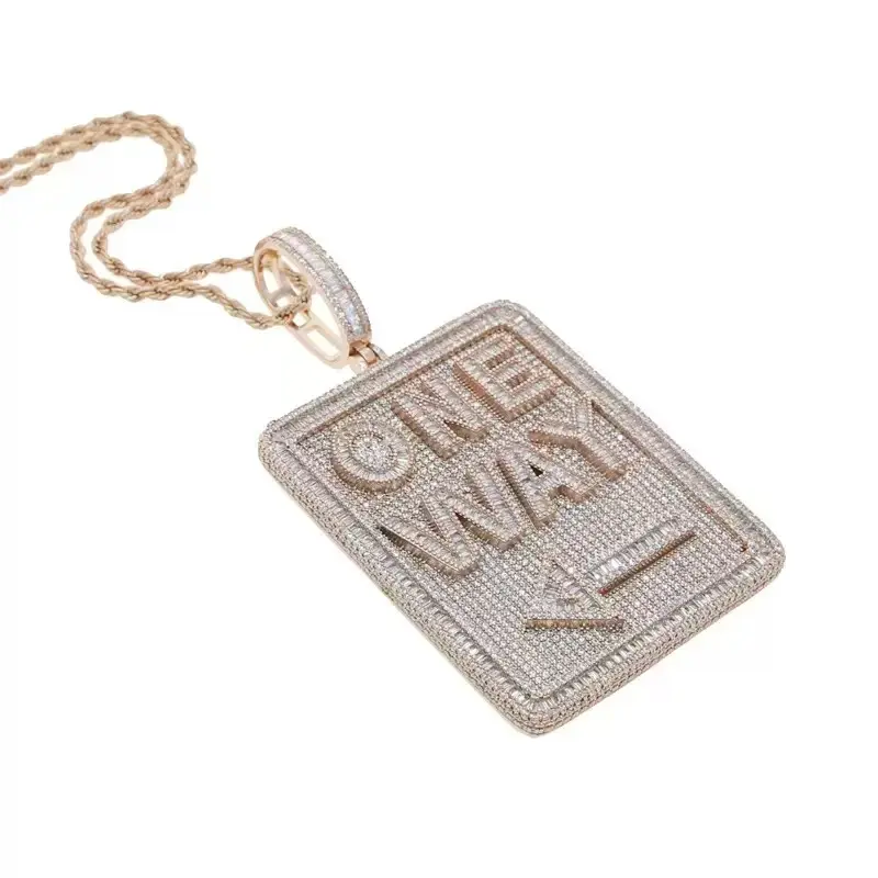 M2-2008 Iced Out ONE WAY Arrow Street Fashion Square Tag Hip Hop Pendant Necklace Unisex Jewelry for Daily Wear or Parties summerwins