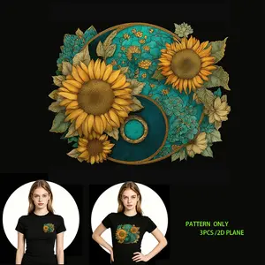 Sunflower & Floral Pattern Heat Transfer Vinyl for T-shirts - DIY Clothing Iron-On Decal, DTF Print, Suitable for T-shirts, Jeans, Hoodies, Backpacks, Washable, Creative Design, Fashion Accessory