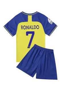 22/23 Kids Sports Set, Breathable Riyadh Victory Ronaldo 7 Football Jersey Fan Shirt Training Suit, Casual Short Sleeve and Shorts
