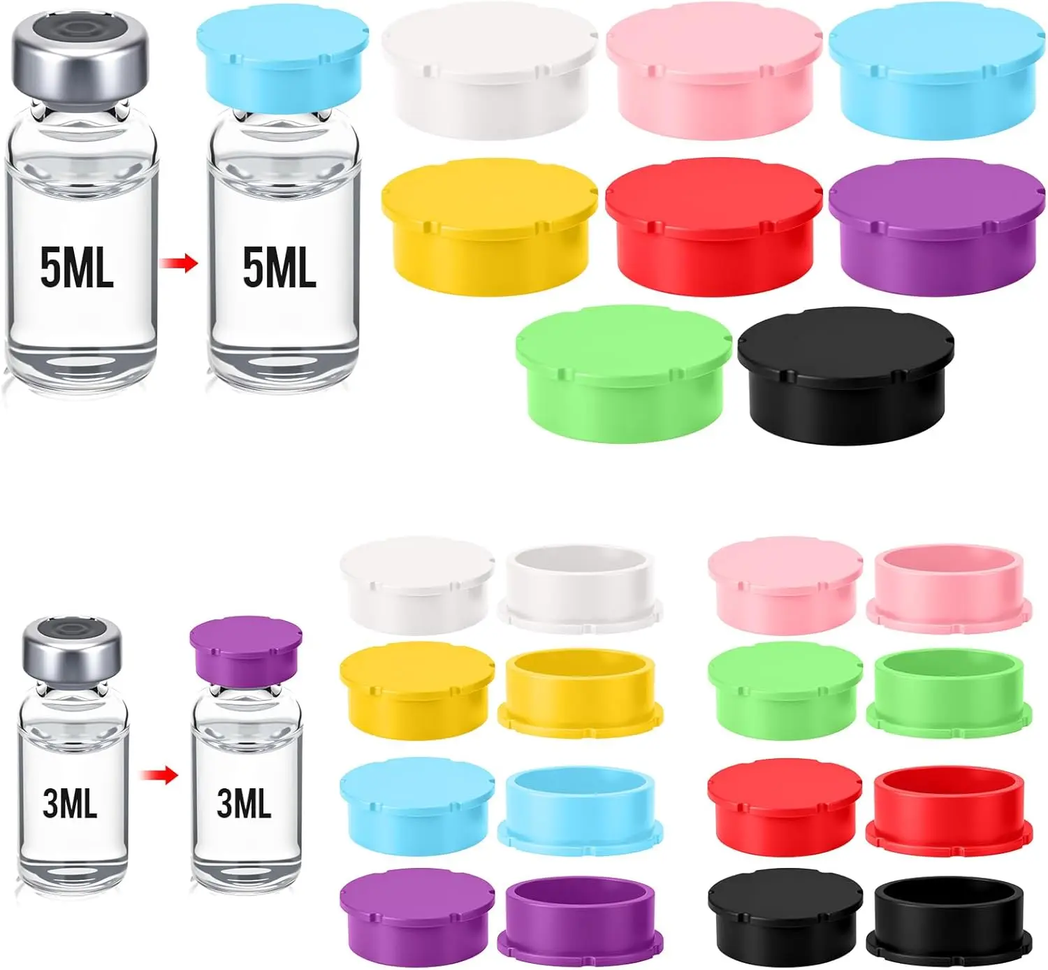 24PCS Vials Caps Glass Protective Vial Caps, Rubber Lids Cover, Reusable for 3/5ml Injection Vials, Easy to Clean, Leakproof, Dust Resistant