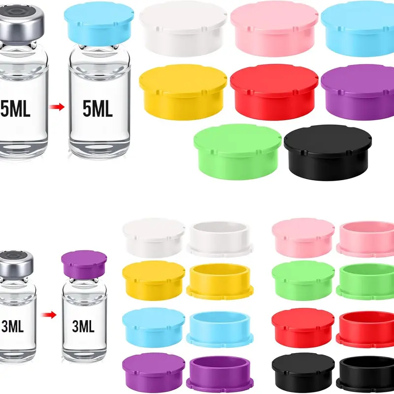24PCS Vials Caps Glass Protective Vial Caps, Rubber Lids Cover, Reusable for 3/5ml Injection Vials, Easy to Clean, Leakproof, Dust Resistant