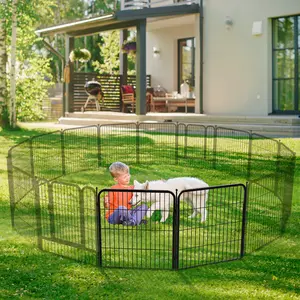 PETEMPO Portable Dog Playpen 2 Panel, for Indoor & Outdoor Use - 32/40 Inch Metal Pet Exercise Pen, Foldable Puppy Fence for Camping, RV Travel & Patio, Adjustable Kennel Cage for Small, Medium & Large Dogs, Children's playpen