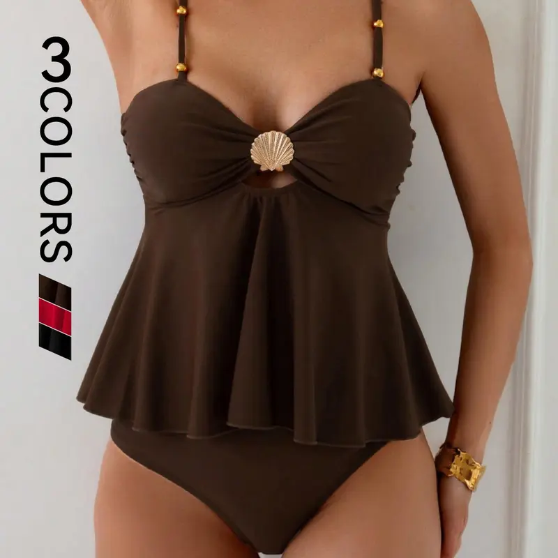 New Summer Beach Style Sexy Solid Color Tankini Two-Piece Swimsuit, Women's Fashion Swimwear, Tankini Swimwear Set, Tankini Swimsuits Set