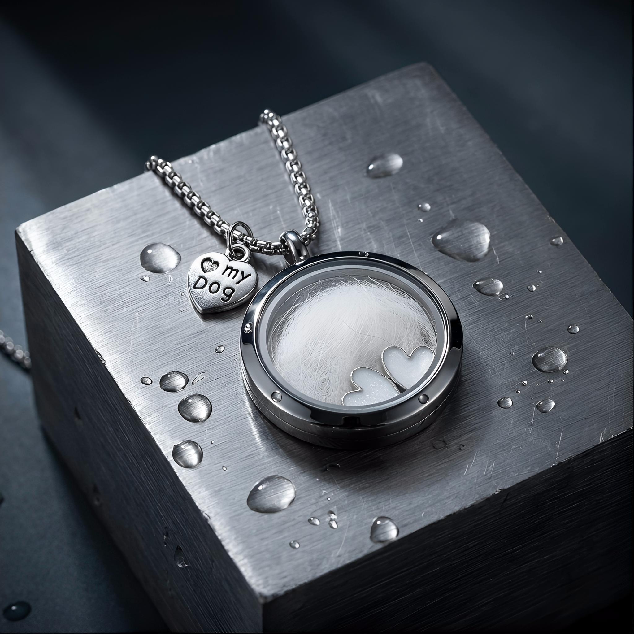 Pet Memory Locket Necklace for Dog/Cat Owners, Waterproof Stainless Steel Pet Hair Keepsake, Pet Memorial Gift for Her/Him