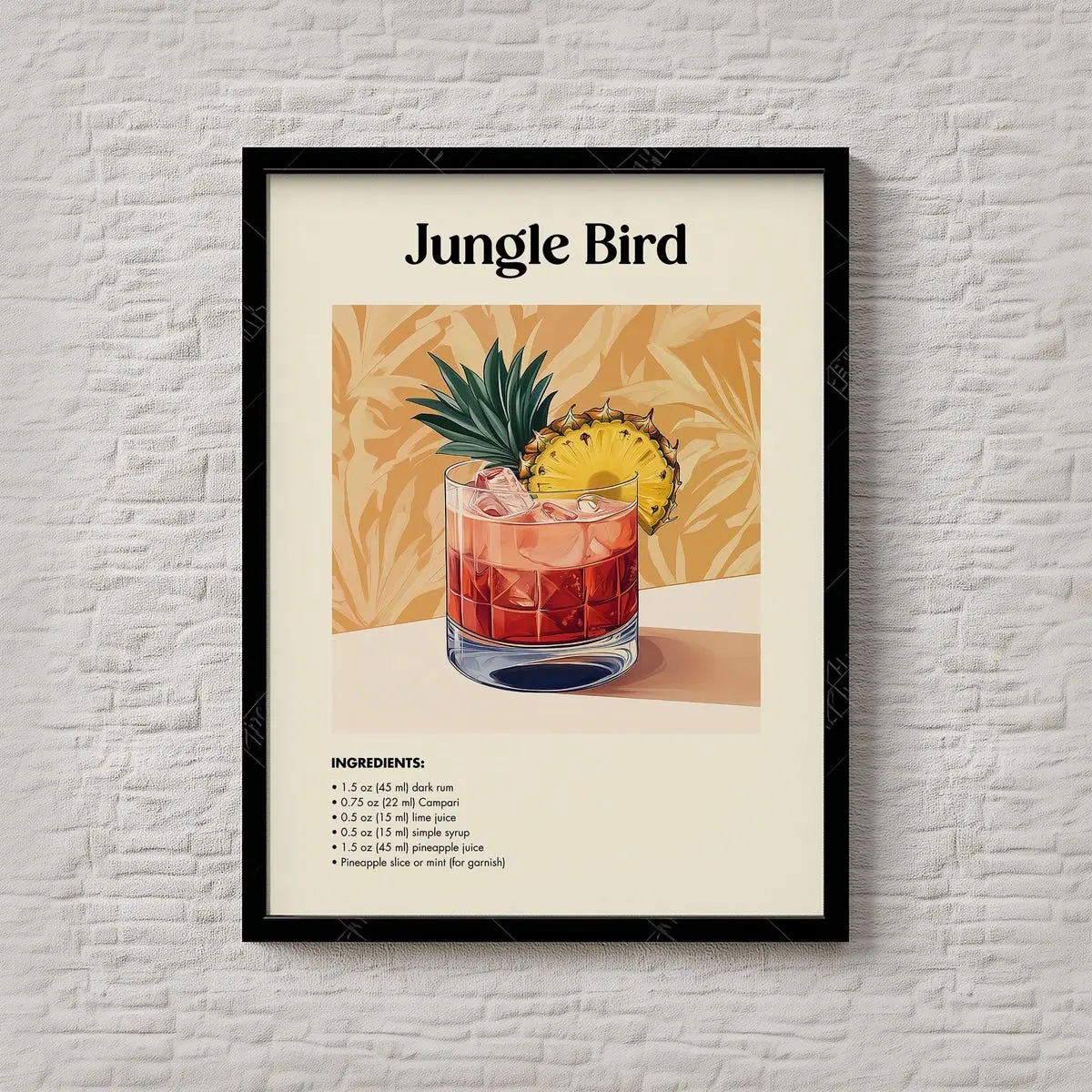 Jungle Bird Cocktail Print – Dark Rum & Campari Poster – Tropical Tiki Drink Decor – Bold Kitchen Wall Art – Unframed