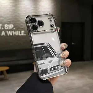 Silver-gray performance car Phone Case for iPhone 17 AIR 17 PRO 16 PRO 15  PRO MAX  14 PLUS 13 PRO 12 11 series (silicone softshell) airbag anti-drop and shockproofmobile phone protective case