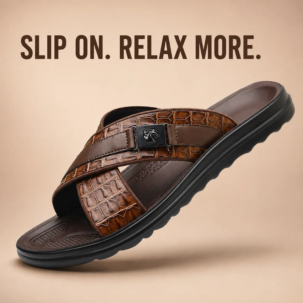 Men's Microfiber Leather Cross-Strap Slides | Soft, Breathable & Anti-Slip – Simple Black Sandals for Home, Travel & Daily