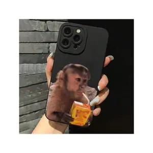 Monkeys Drinking Beverages Creative Pattern Protective Case Suitable For Apple, Suitable For IPhone17/IPhone17 Air/IPhone17 Pro/IPhone17 Pro Max/16 Pro Max/15 Pro Max/14 Pro Max/13 Pro Max/12 Pro Max.New All-Inclusive Silicone Phone Case For Couples