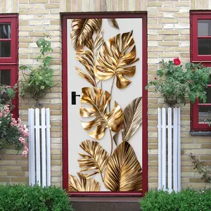 2pcs Luxury Gold Tropical Plant Wall Stickers Stereo Relief Banana Leaf Monstera Leaf Decals Self Adhesive Removable Waterproof PVC Wall Decor for Living Room Bedroom Home Art Decoration Stickers