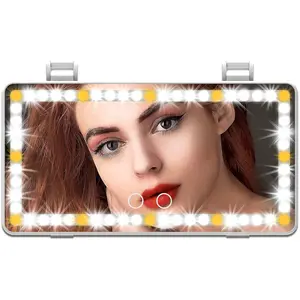 Car Sun Visor Vanity Mirror with 3 LED Lights USB Rechargeable 1500mAh Battery Touch-Sensitive Control Dimmable Bicolor Lighting for Enhanced Makeup Routine