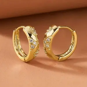 [1 Pair Elegant Vintage Earrings] 1 Pair Elegant Vintage Style Hoop Earrings for Women, Synthetic Cubic Zirconia, Copper with Nickel-Free Plating, April Birthstone, Suitable for Daily and Party Occasions
