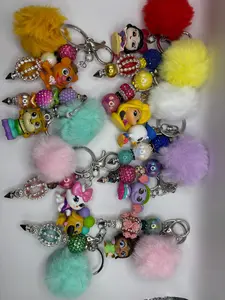 Beaded Character Keychain with Fluffy Pom – Handmade Accessories