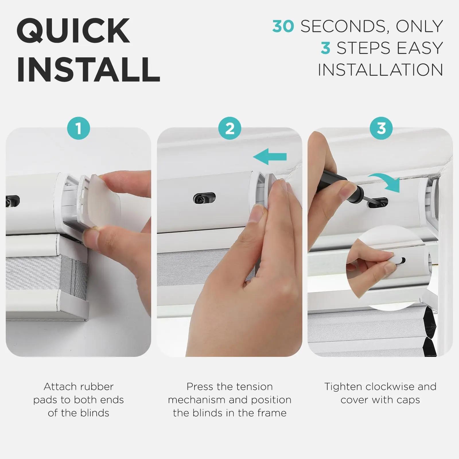 Top Bottom Cordless Window Blinds Blackout Honeycomb Cellular Shades for Indoor Windows No Drill No Tools Built-In Installation