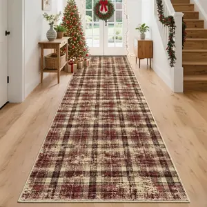 Garvee Washable Runner Rug 2x8 - Modern Tartan Plaid Non-Slip Kitchen Rug, Rustic Bedroom Area Rug, Hallway Runner, Soft Stain-Resistant Carpet for Entryway, Laundry, Bath Mat, Red