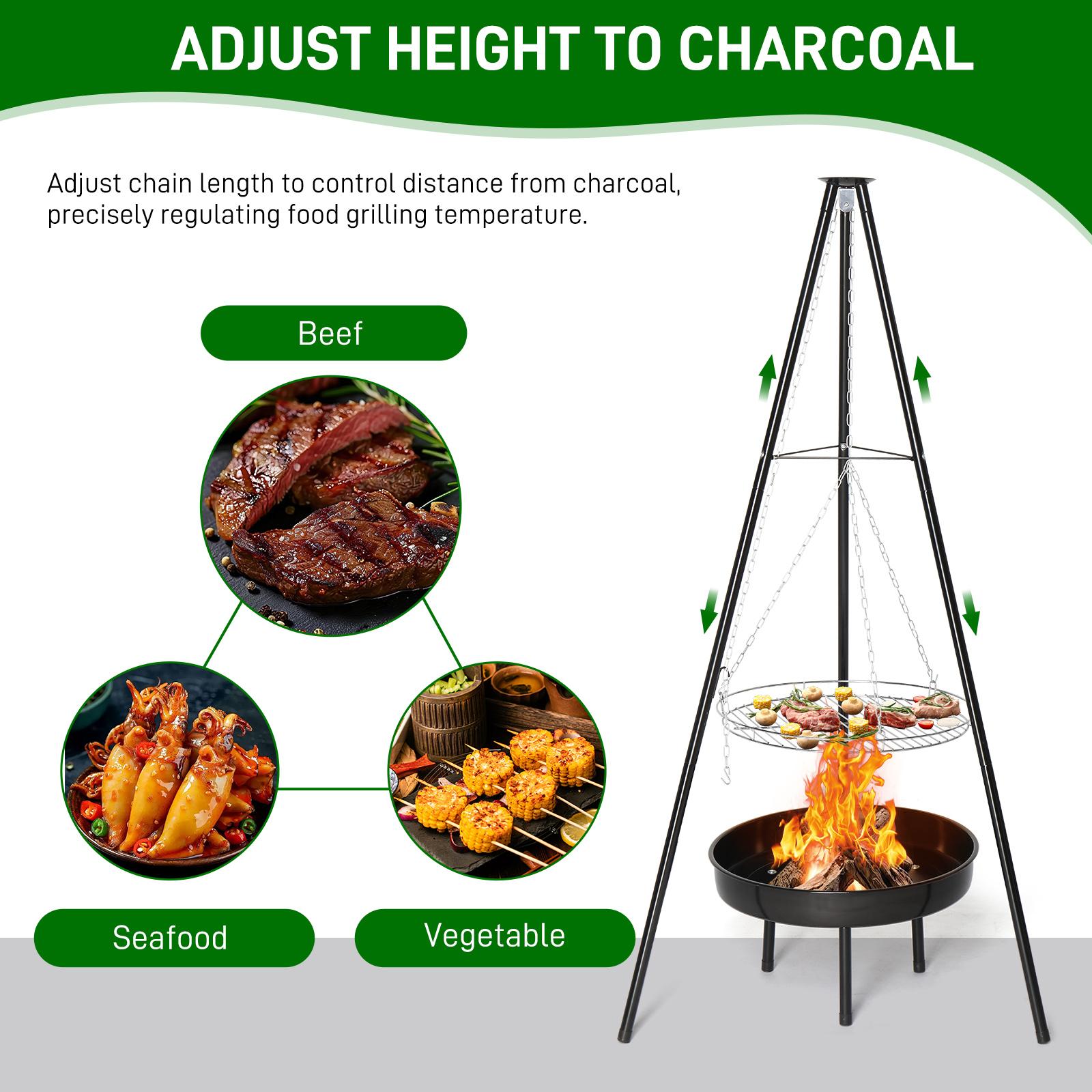 Campfire Tripod Grill, Adjustable Height BBQ Grill Grate with Fire Bowl for Outdoor Camping BBQ, Black Campfire Tripod Grill, Adjustable Height BBQ Grill Grate with Fire Bowl for Outdoor Camping BBQ, Black